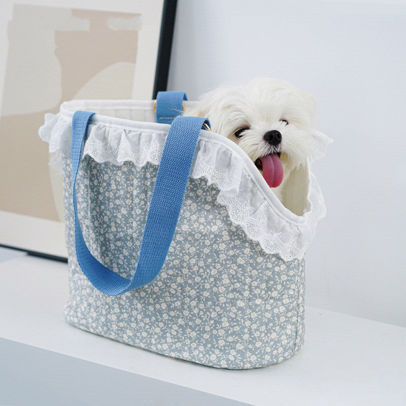 Bolsa para mascotas con taza de té azul, portátil, sencilla y portátil