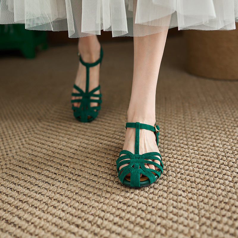 Sandales à bout fermé tissées de style rétro artistique pour femmes