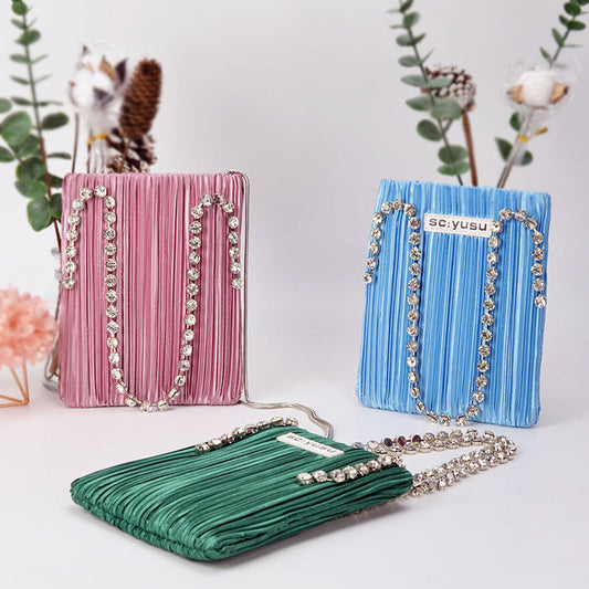 Personalized Handbag Pleated Handbag Drill Strip Shoulder