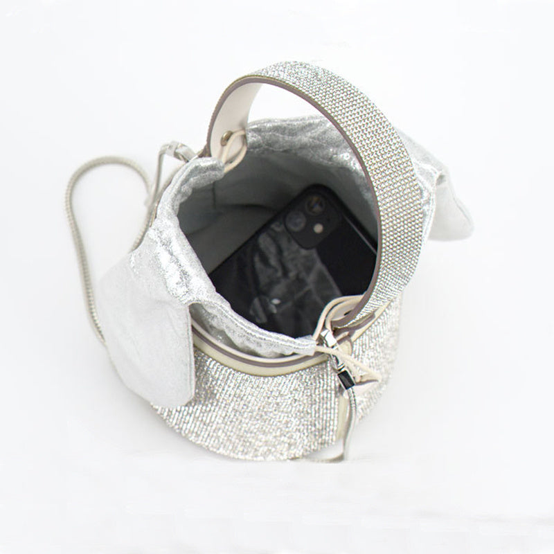 Petit sac seau design incrusté de diamants pour femme