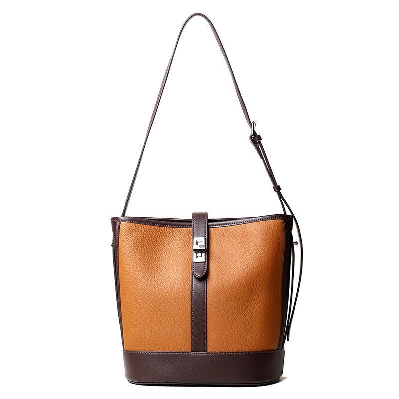 Sac à bandoulière simple en cuir de vachette de grande capacité pour femme