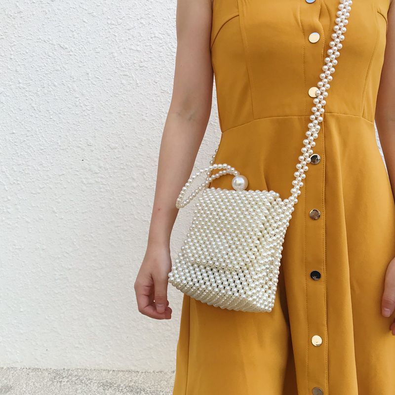 Bolso bandolera pequeño tejido en red rojo retro hecho a mano con cuentas