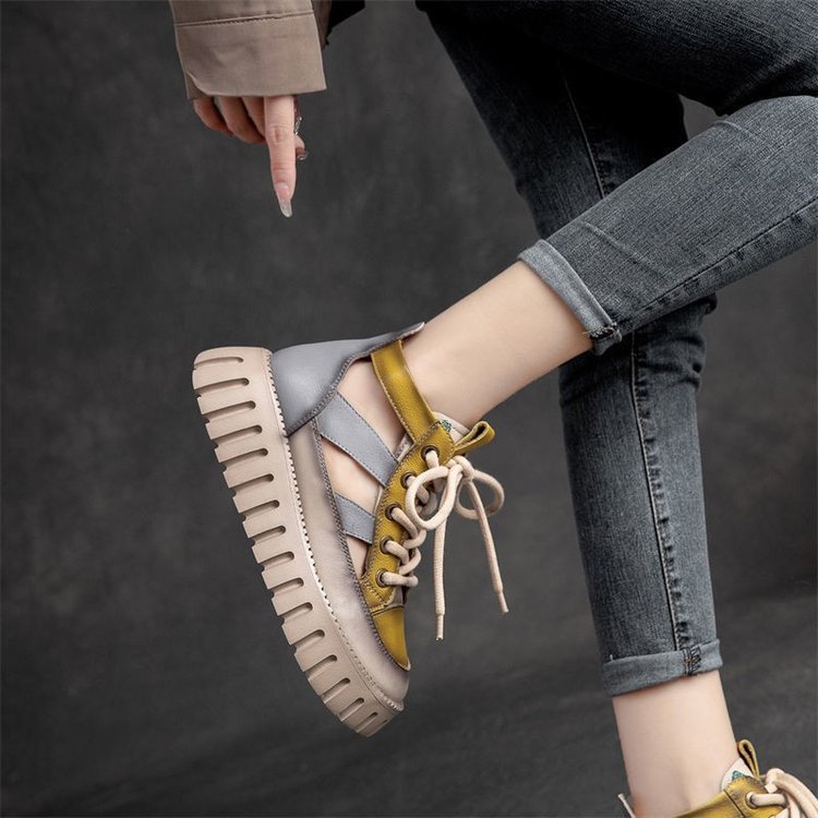 Sandalias gruesas de moda casual con cordones retro para mujer