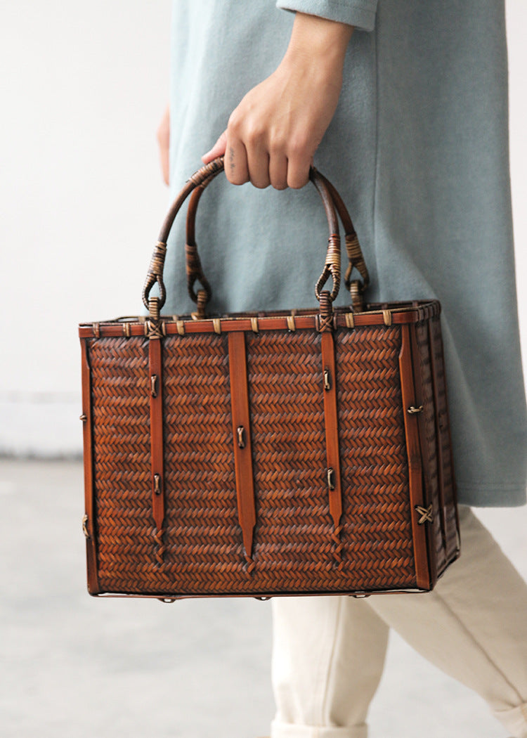 Sac de rangement tissé en bambou pour dames littéraires antiques