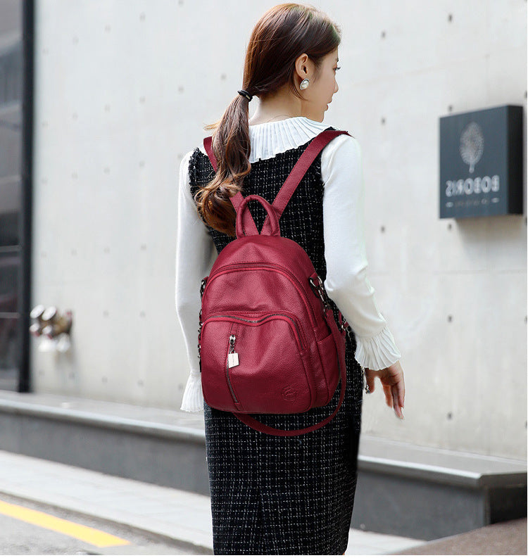 Trendy Korean Version Fashion All-match Ladies Backpack Casual Pu Soft Leather Personality