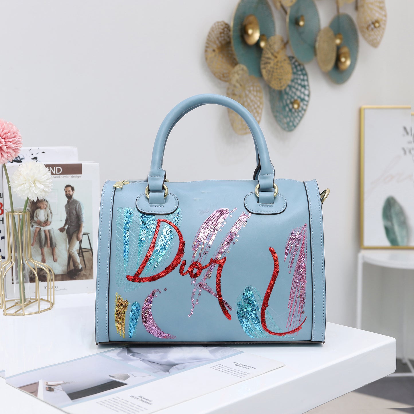 Sac à bandoulière portable tendance avec broderie à paillettes pour femme