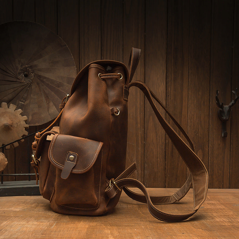 Handmade Crazy Horse Leather Backpack Retro