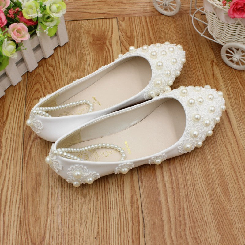 White Wedding Dress Flat Shoes Female