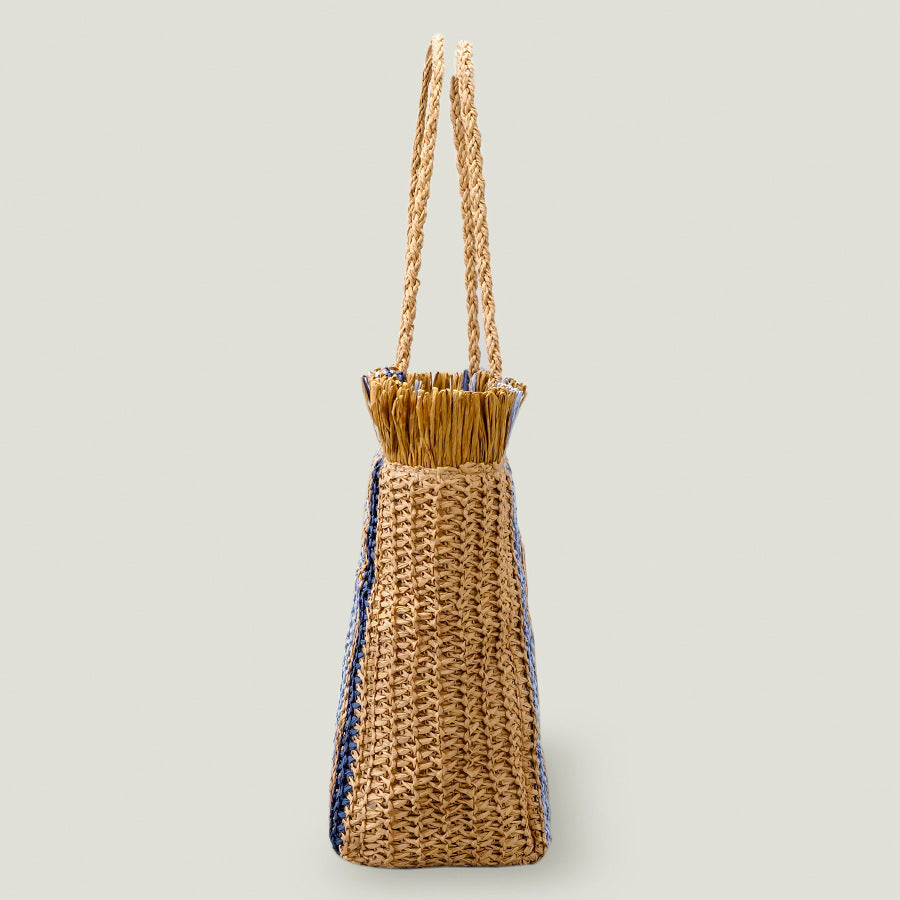 Handmade Straw Casual Commuter Tote Striped Fringe Shoulder Bag