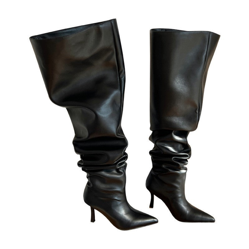 Women's Zipper Pleated Over The Knee Boots