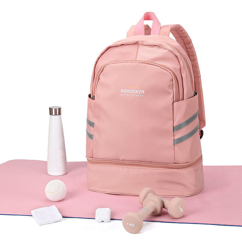 Sac à dos pliable portable pour femme avec séparation sèche et humide