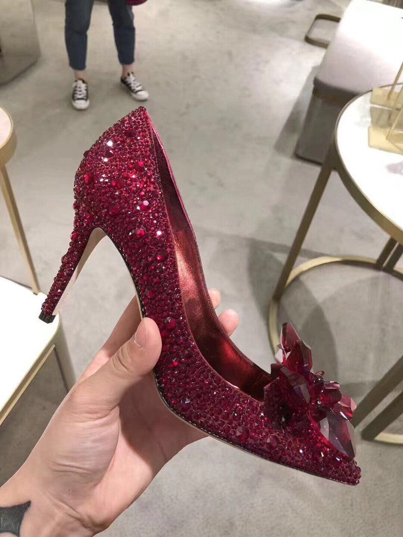 Escarpins à talons hauts à strass et bout pointu pour femmes