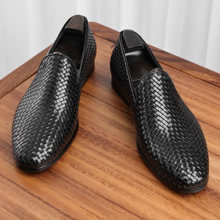 Cowhide Woven Men's Slip-on Business Men's Shoes