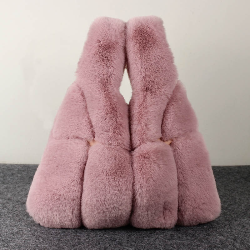 Girls Artificial Rex Rabbit Fur Tote Bag