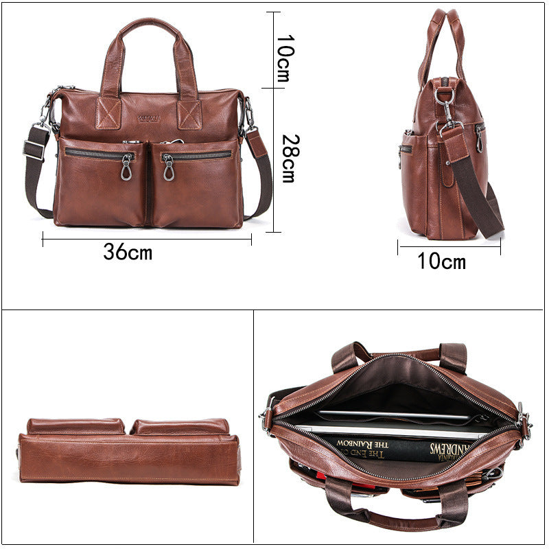 Computer Vegetable Tanned Leather Portable Briefcase Casual Leather Men's Bag