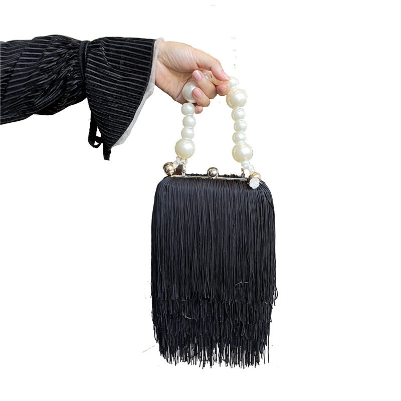 Sac fourre-tout à pompon pour femme avec chaîne en perles