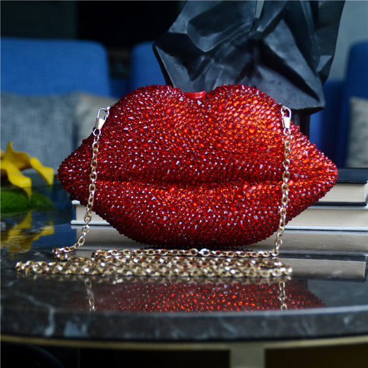 Sac à strass en acrylique avec chaîne pour lèvres et dîner pour femme