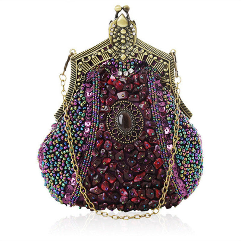 Sac de soirée vintage à perles lourdes pour femme