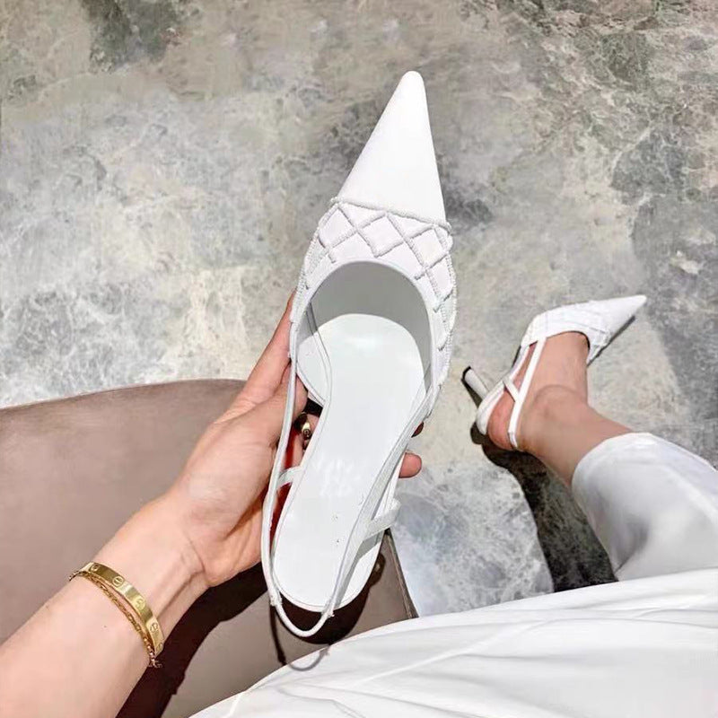 Pointed Silk Thin Heel Pearl French Style Baotou Sandals Female