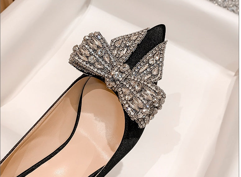 Chaussures à talons hauts en strass pour femmes, style aiguille français