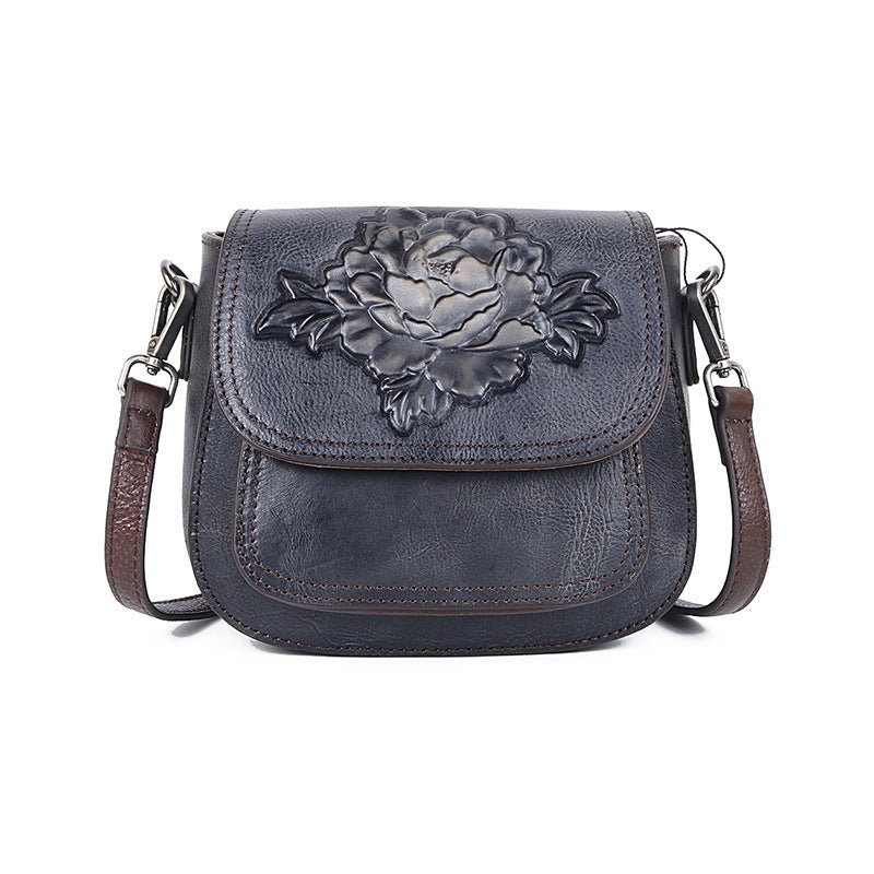 Three-dimensional Embossed Head Layer Cowhide Bag Single Shoulder Diagonal