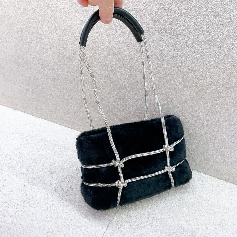 Bolso de mano con forma de baguette para el pelo con diamantes de imitación para llevar en la axila