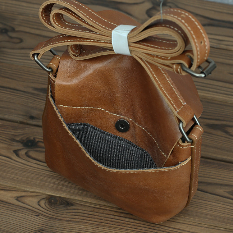 Bolso bandolera de cuero sencillo retro para mujer