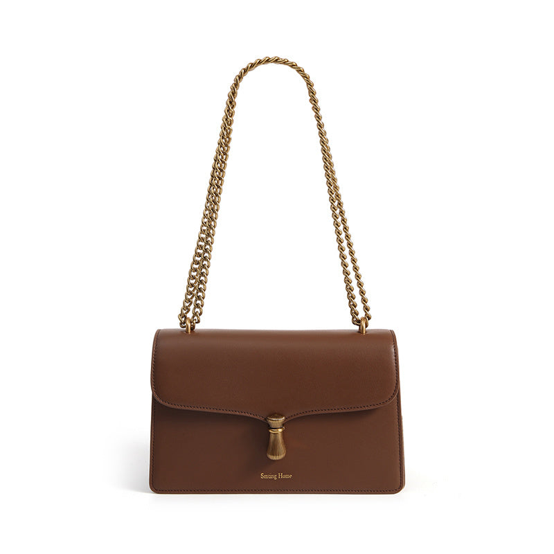 Sac à chaîne en cuir pour femme Niche Sac messager à une épaule Petit sac carré