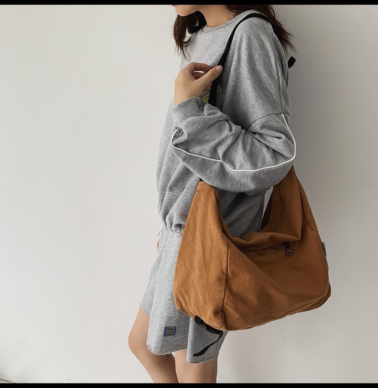 Solid Color Canvas Shoulder Crossbody Bag