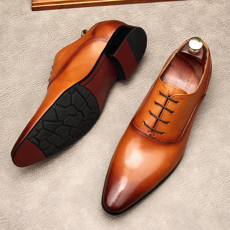 Zapatos formales de cuero con punta y cordones para hombre