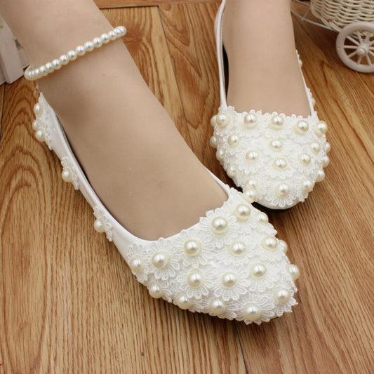 White Wedding Dress Flat Shoes Female