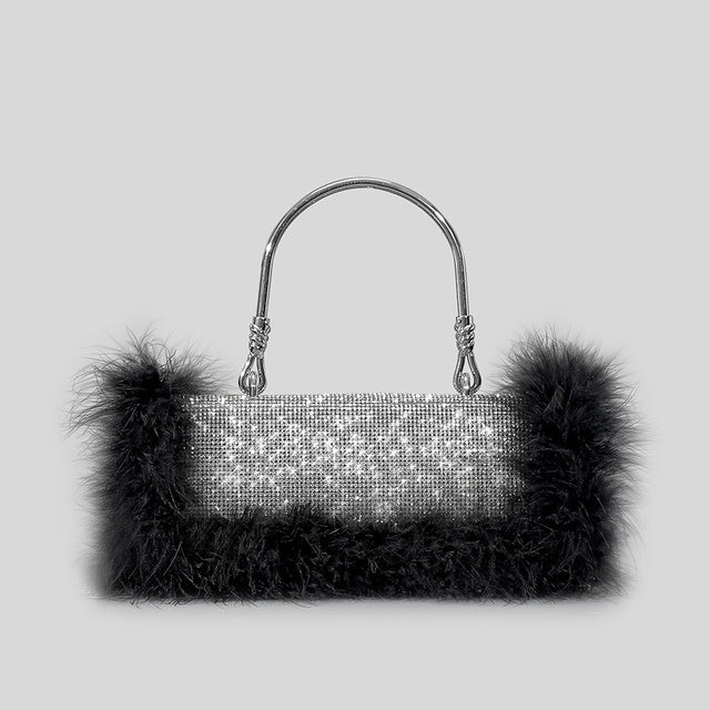 Ostrich Hair Rhinocaster Bag Female Mink Hair Inlaid With Diamond Full Drill Single Shoulder Crossbody