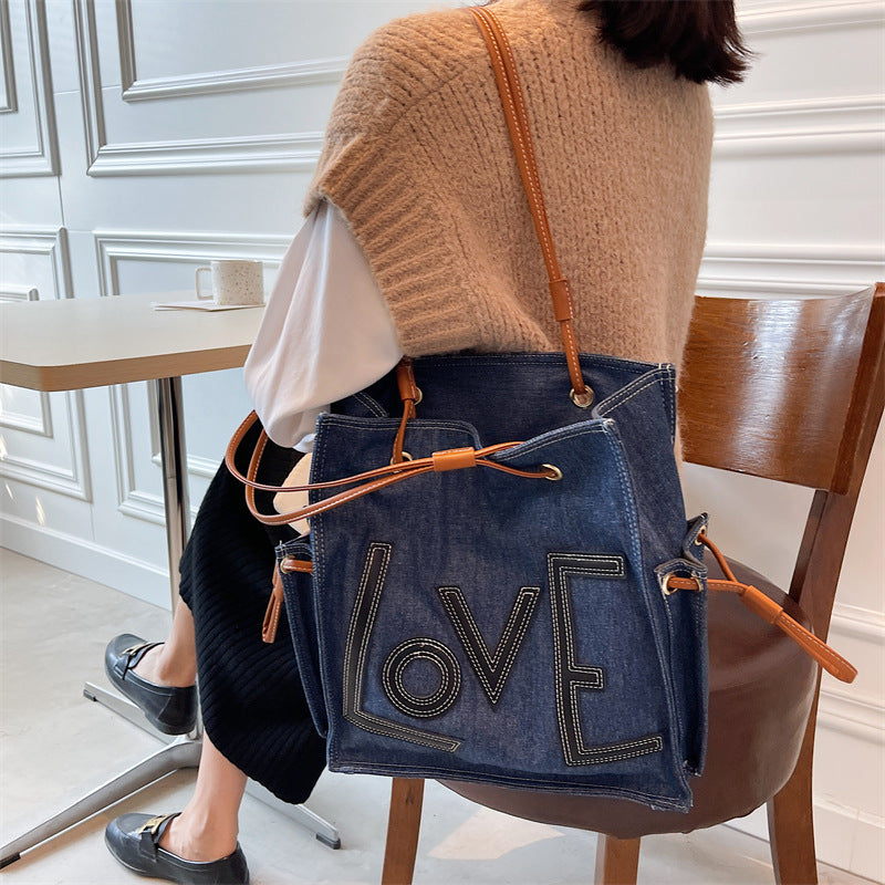 Handbag Simple Letters  One-shoulder  Bucket Bag