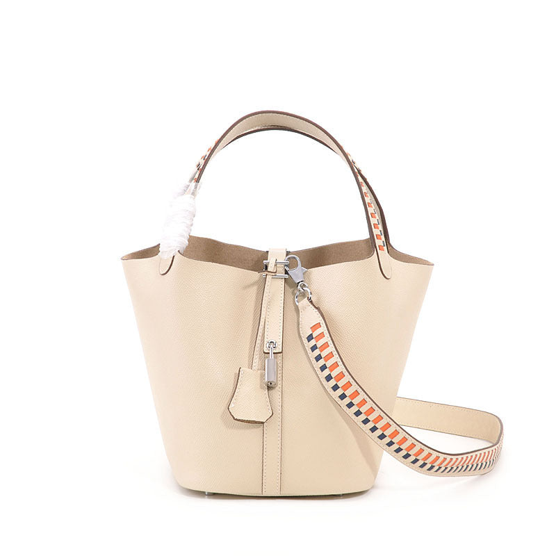 Sac seau en cuir pour femme avec couche supérieure et bandoulière unique