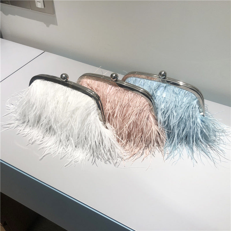 Sac à bandoulière en plumes de dinde et perles pour femme avec chaîne en autruche