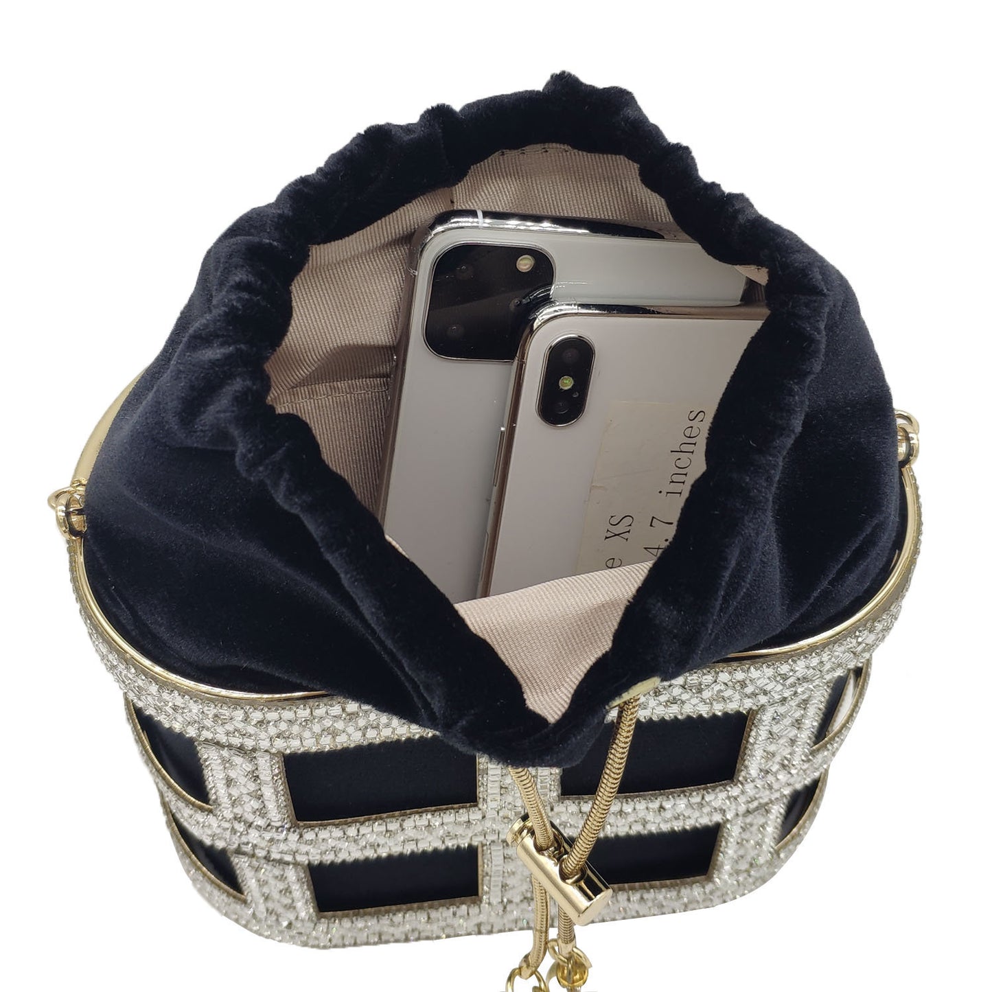 Bolso de noche con cordón y diamantes incrustados para mujer