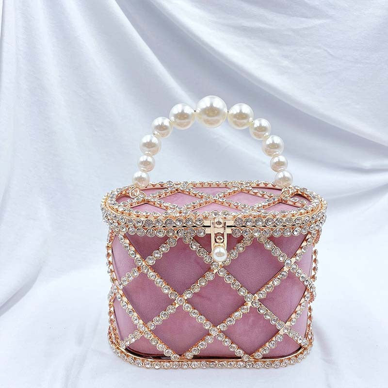 Bolso de mano con forma de cesta con diseño de diamantes para mujer, moderno y elegante, para cenas y fiestas