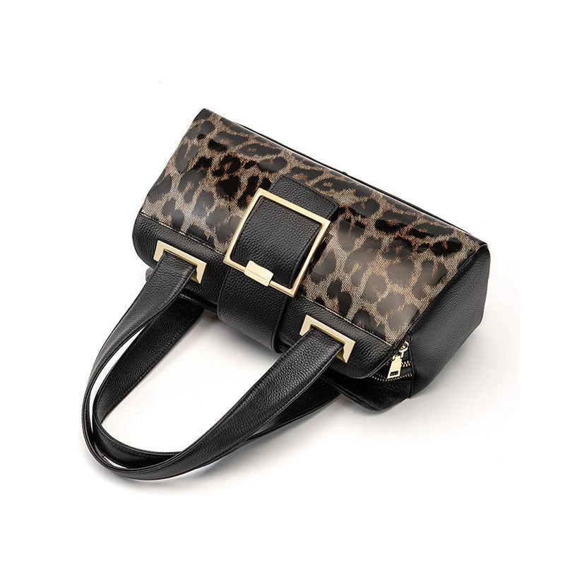 Bolso bandolera de cuero de gran capacidad con estampado de leopardo salvaje para mujer, portátil, de un solo hombro