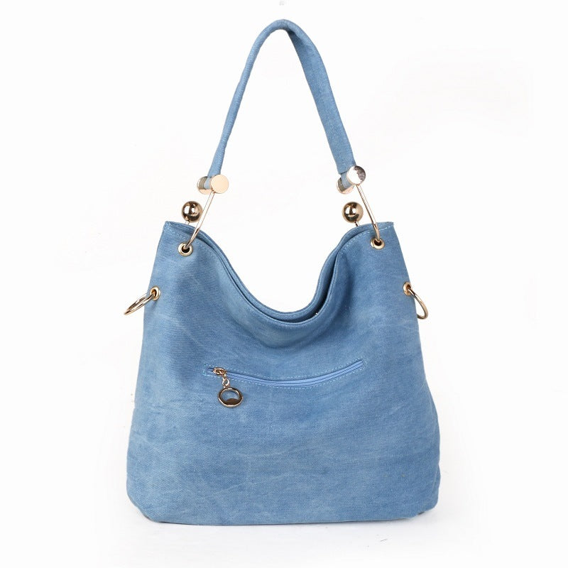 Sac seau portable à bandoulière unique en toile denim