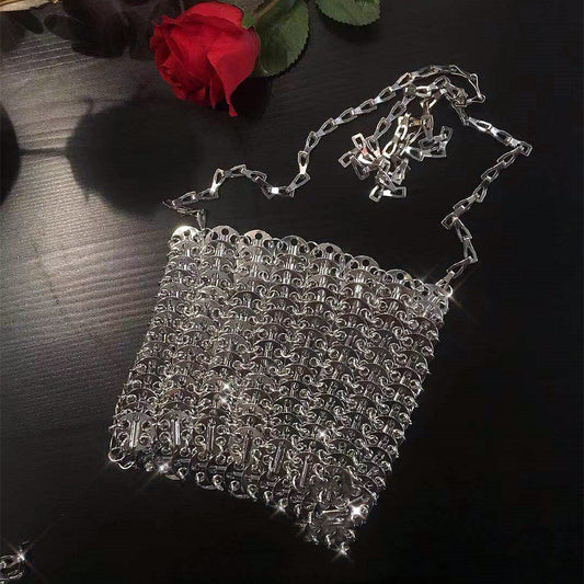 Bolso bandolera con cadena de lentejuelas de metal para mujer