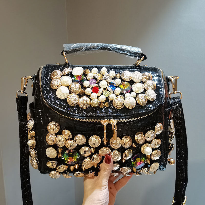 Sac à bandoulière en strass et perles pour femme