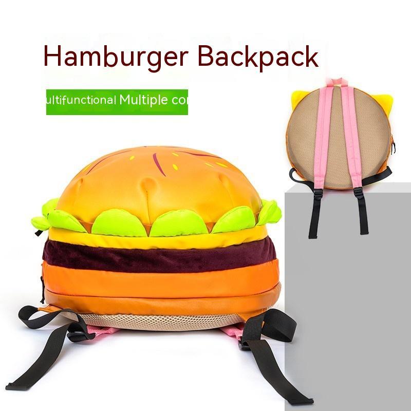 Mochila escolar de gran capacidad con múltiples capas y forma de hamburguesa