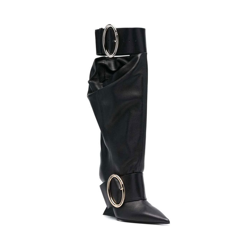 High-profile Wedge Sleeve Pointed Slip-on Strap Large Fastener Boots