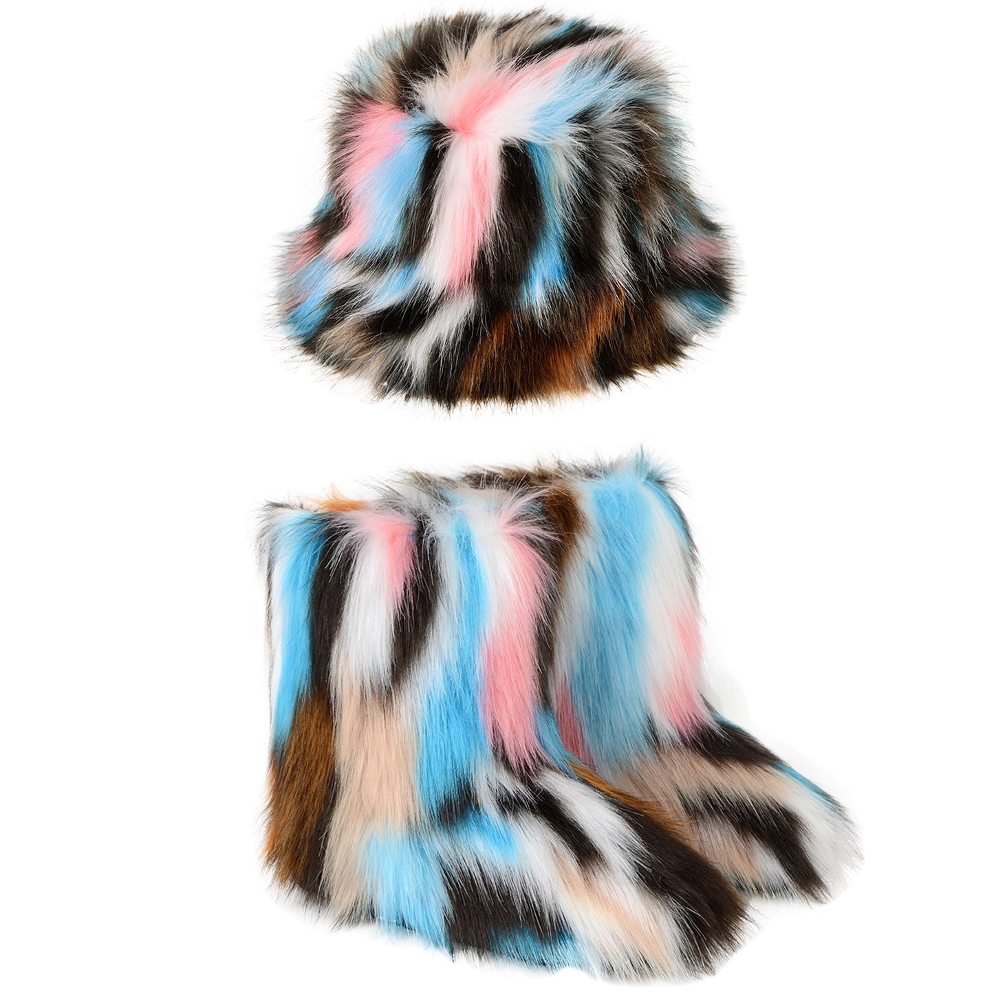 Warm Plush Boots Color Fur Bucket Hat