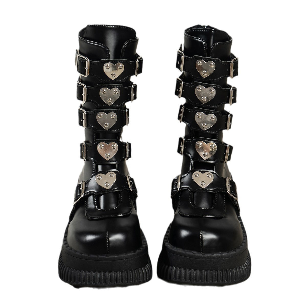 Botas Martin de media caña estilo punk oscuro con plataforma en forma de corazón para mujer