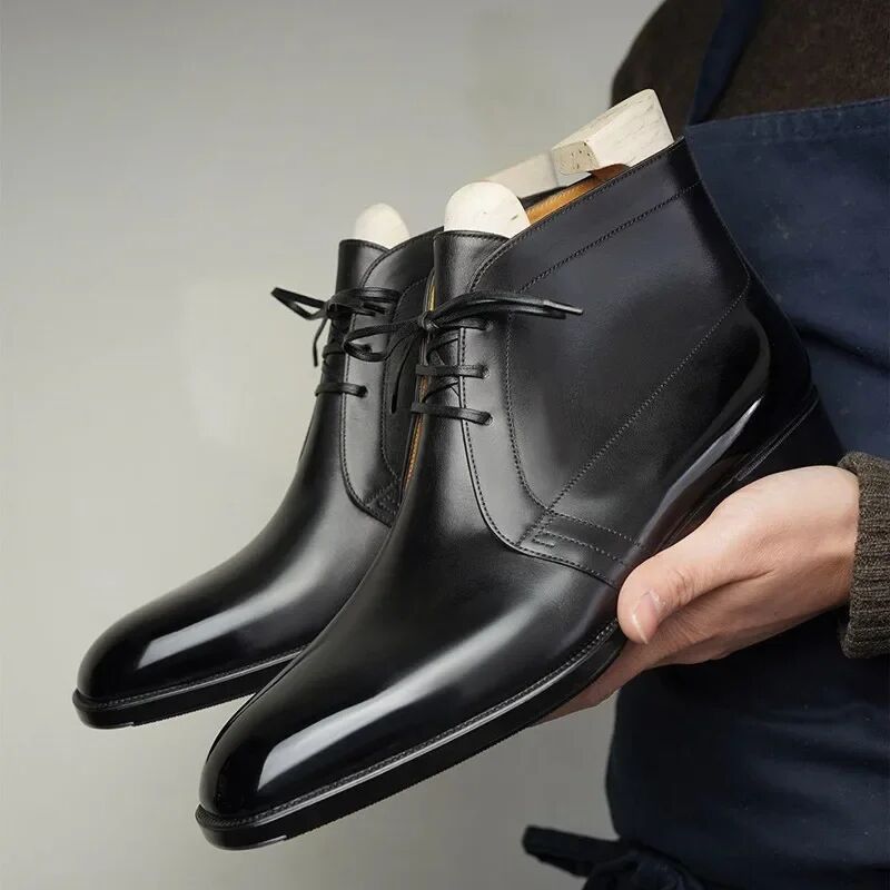 Bottes courtes brillantes à talon bas pour hommes