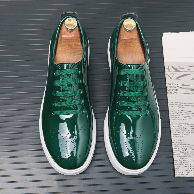 Patent Leather White Men's Green Leather Shoes