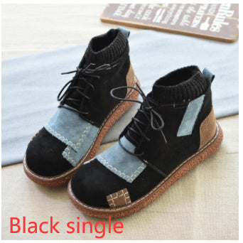 Color-block Round-toe Thick-soled Big-toe Cotton Shoes With Fleece