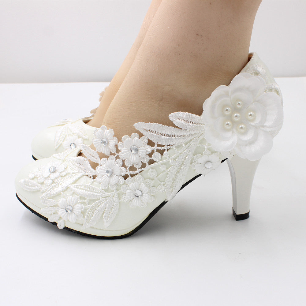 White High Heel Large Size Wedding Shoes Round Toe