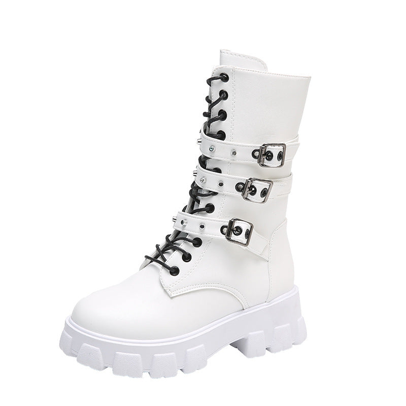 Bottes mi-hautes Punk à lacets et fermeture éclair latérale pour femme